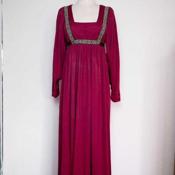 Vintage 70’s Wine Color Bohemian Dress - Picture 7 of 15